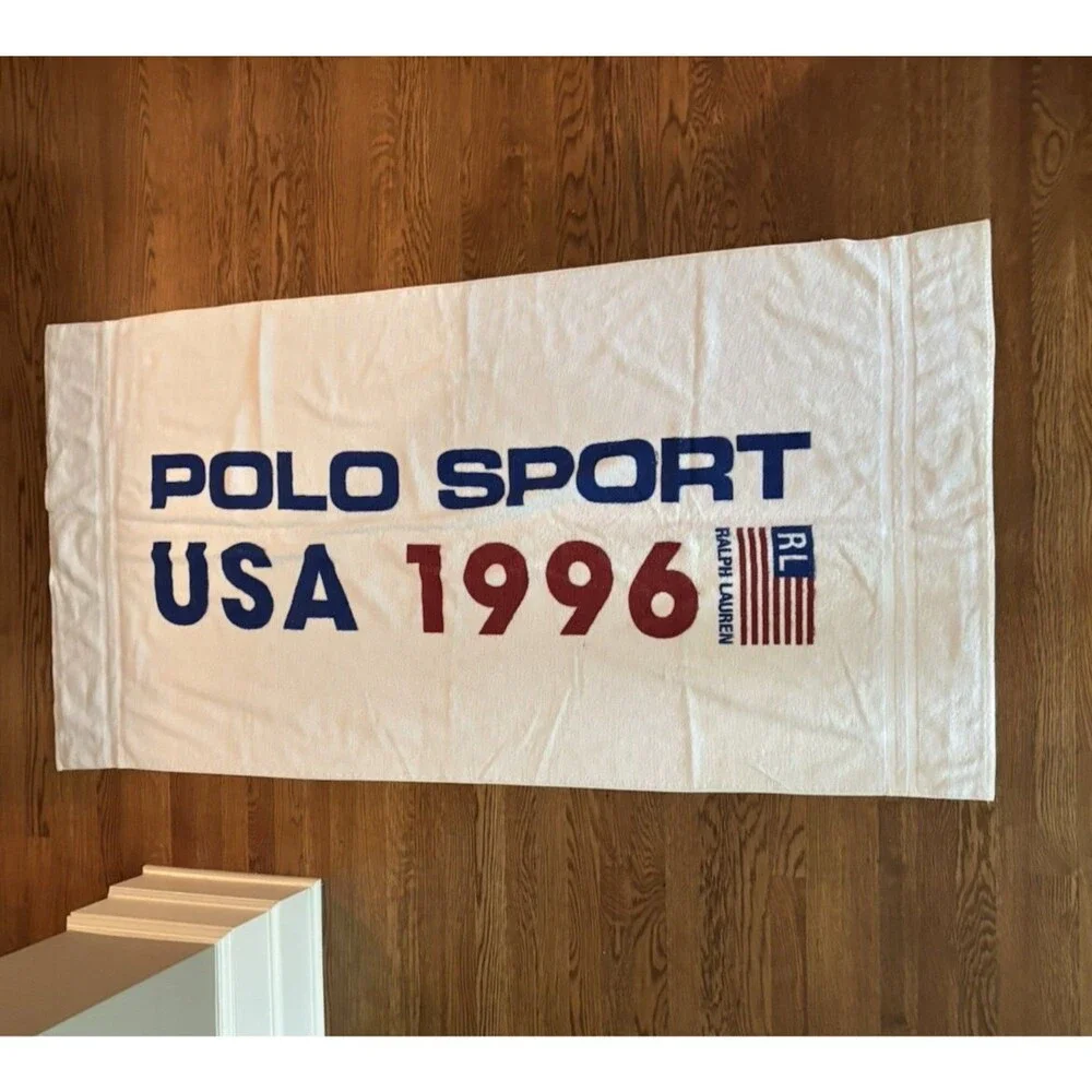 Ralph Lauren Polo Sport 1996 American Flag Beach Bath Towel 69”X 34.5” VTG NEW